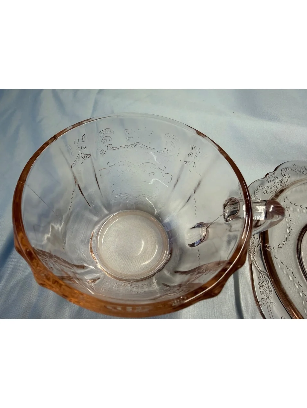 Jeannette Adam Pink Depression Glass Cup & Square Saucer Set Vintage 1932